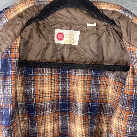 VTG 1960-70s Sears Kings Road Wool Plaid Flannel Shirt Brown & Blue Sz XL - Picture 3 of 9